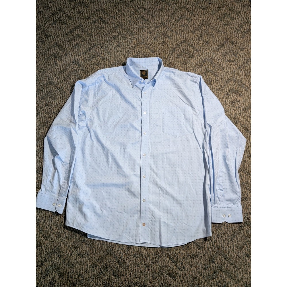 F/X Fusion Mens XXL Light Blue Grid Button Down Shirt 100% Cotton Long Sleeve
